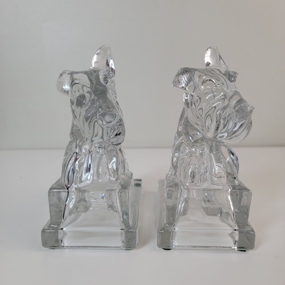 Vintage Scottie Dog Bookends Set 2 Clear Cambridge Glass Made in USA Art‎ Deco